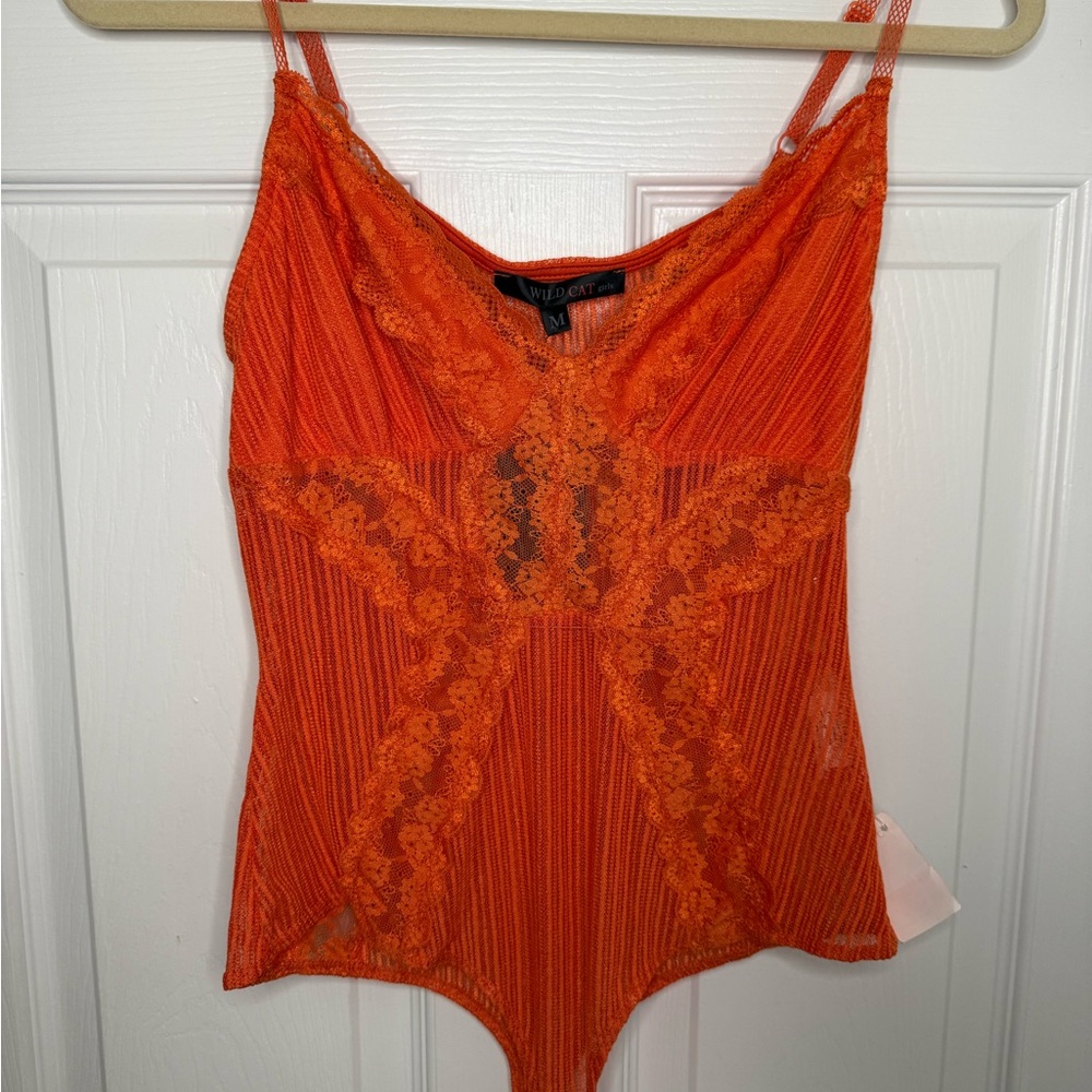 Unlisted Orange Embellished Sleeveless Bodysuit
